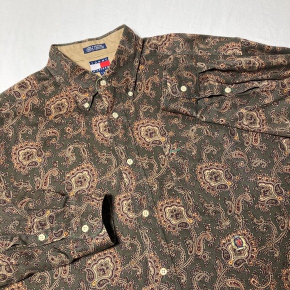 Vintage Tommy Hilfiger Men's Heavy Cotton Paisley L/S Button Up Shirt Size Large - Picture 1 of 7